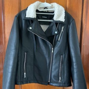 Express faux leather and shearling moto jacket